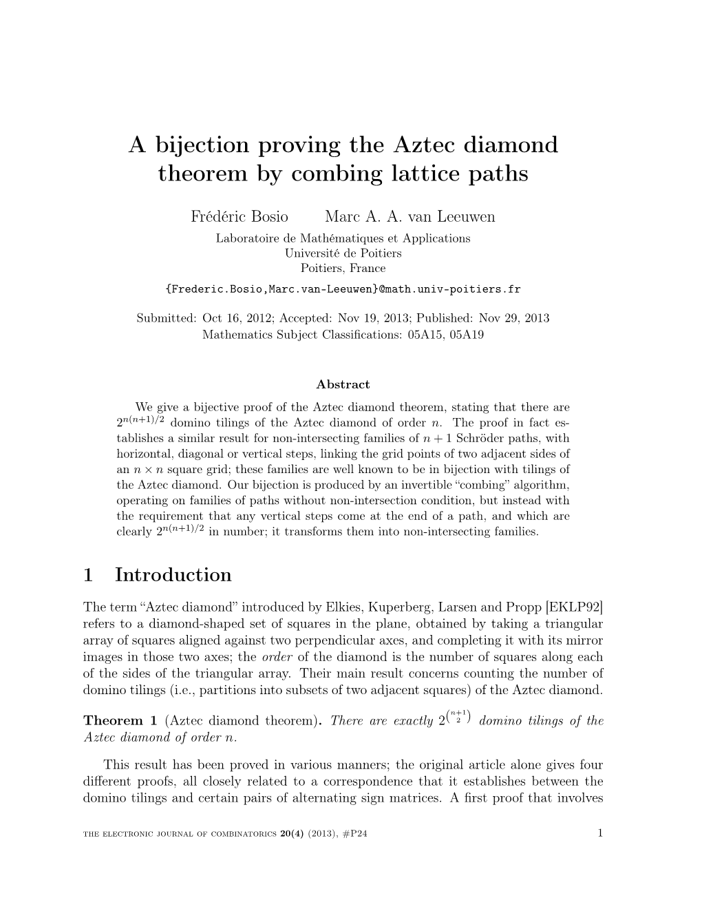 A Bijection Proving the Aztec Diamond Theorem by Combing Lattice Paths