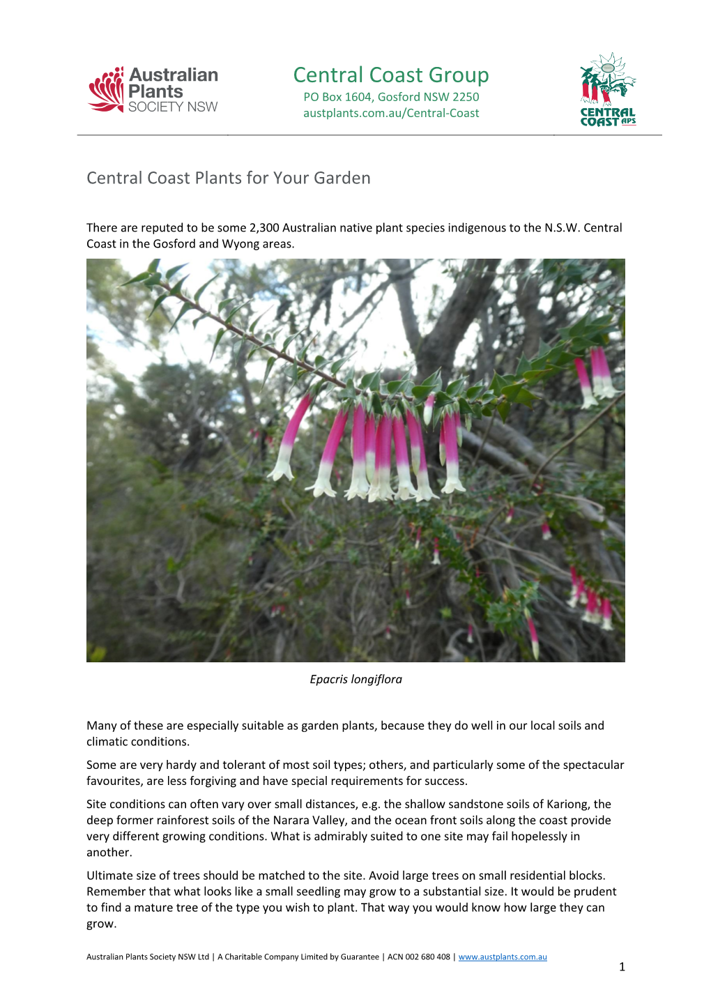 Central Coast Group PO Box 1604, Gosford NSW 2250 Austplants.Com.Au/Central-Coast