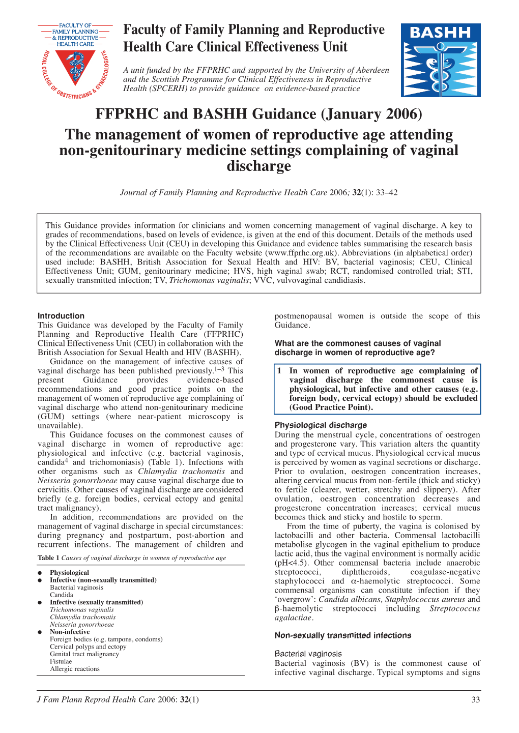 Guidance on Vaginal Discharge