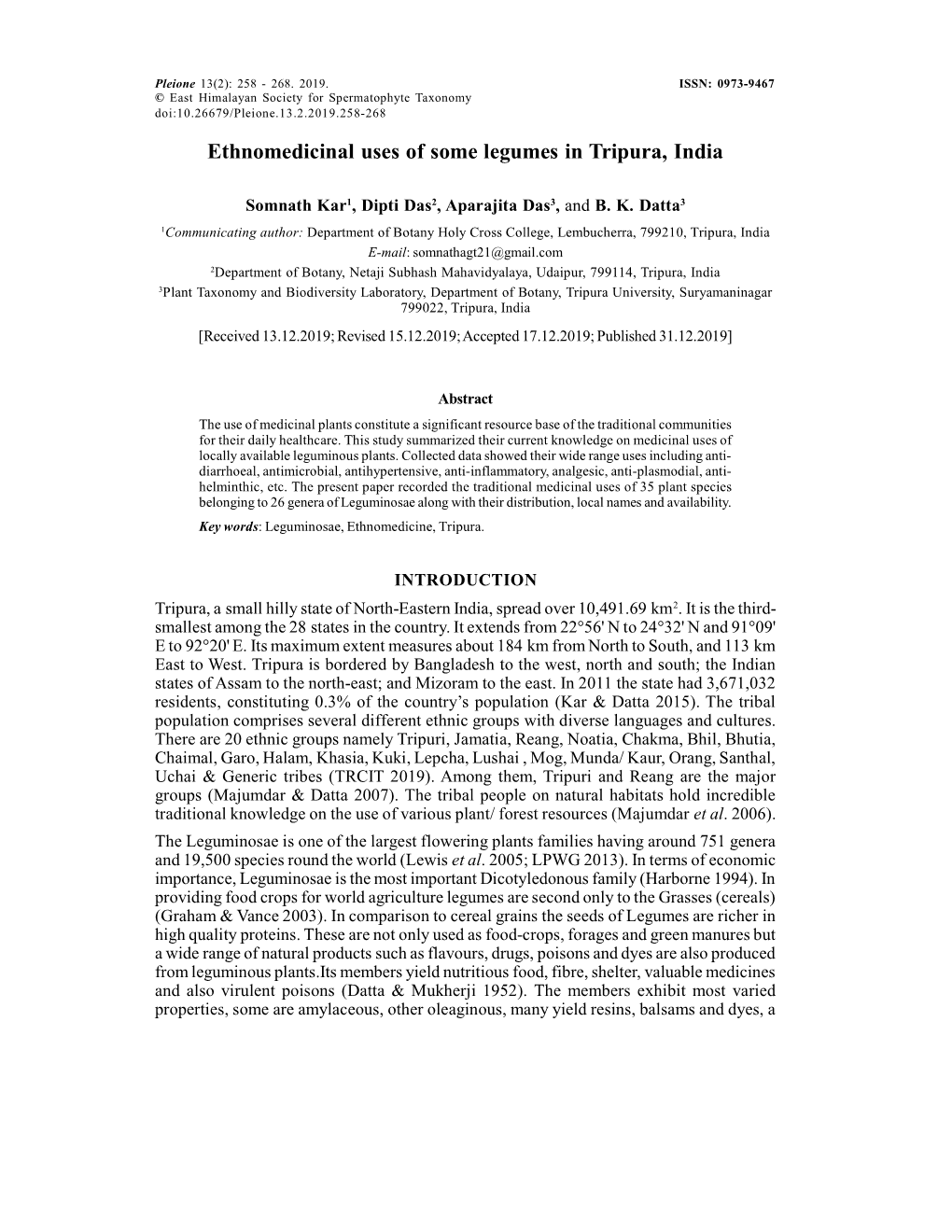 006 Ethnomedicinal Uses of Legumes in Tripura