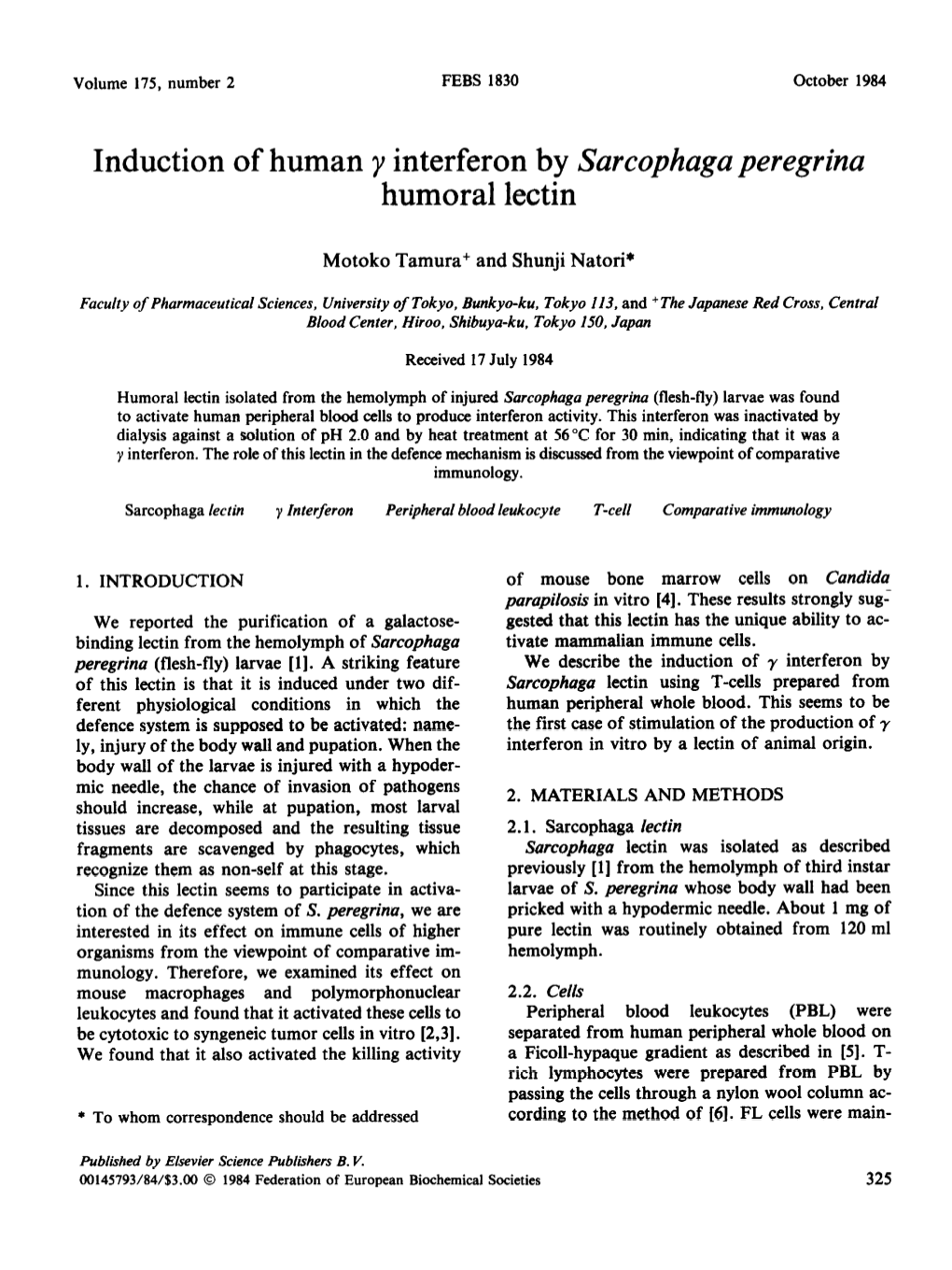 Induction of Human Y Interferon by Sarcophaga Peregrina Humoral Lectin