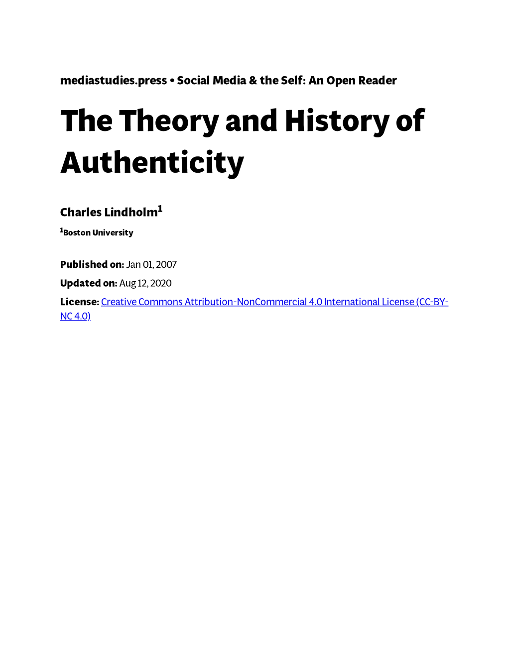 The Theory and History of Authenticity