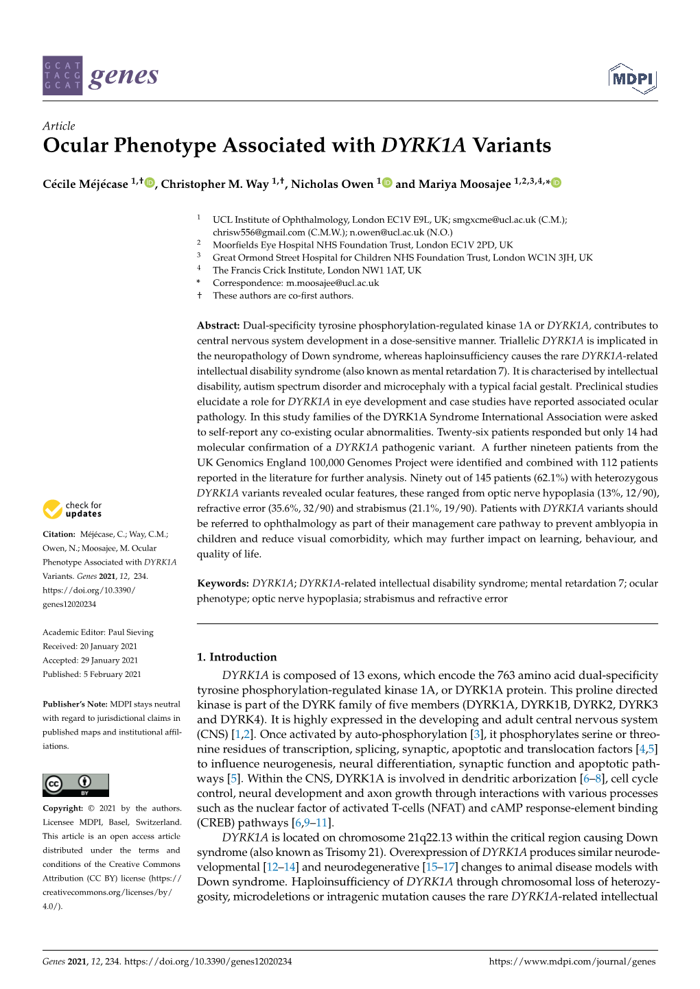 Ocular Phenotype Associated with DYRK1A Variants