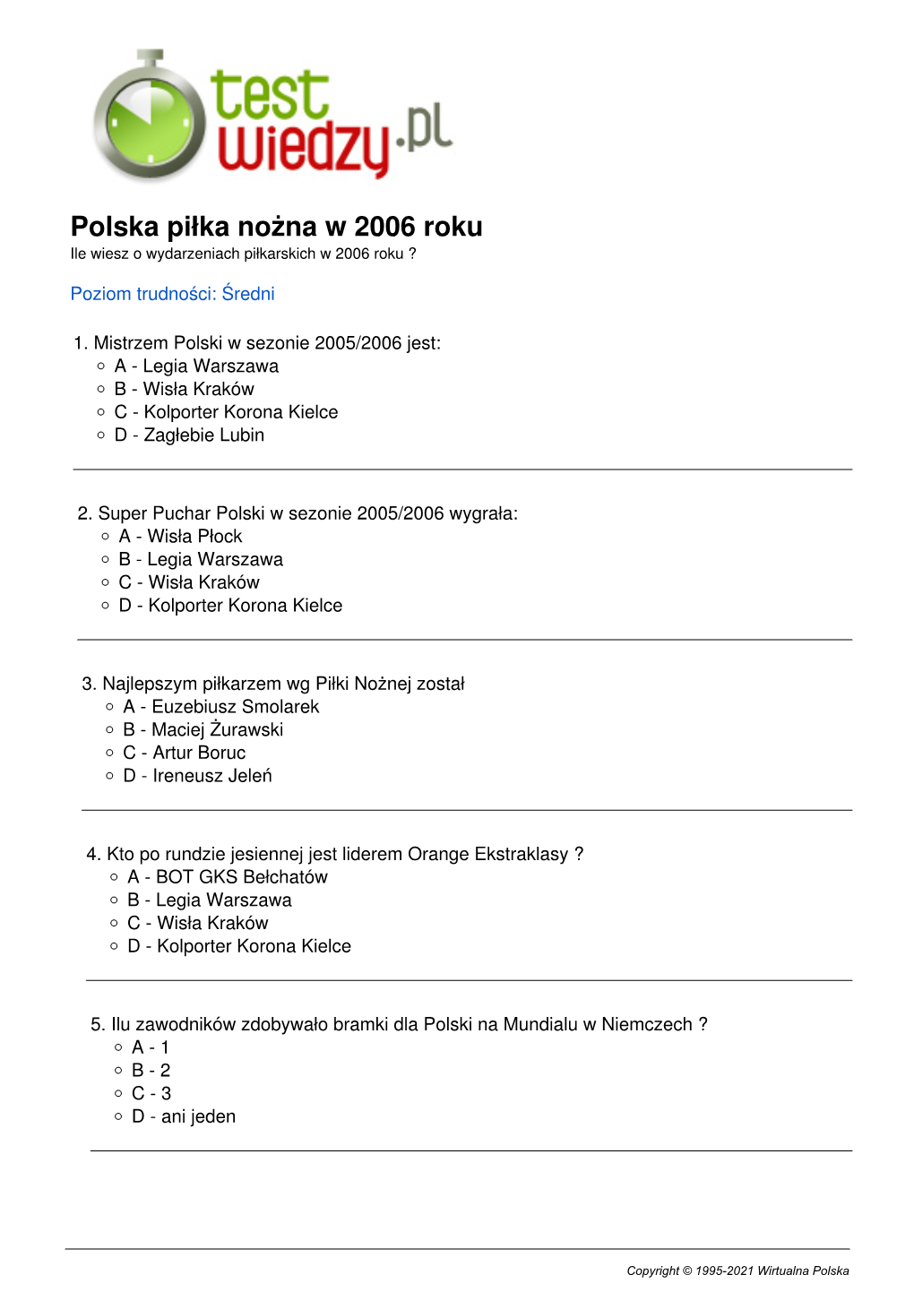 Polska Piłka Nożna W 2006 Roku Ile Wiesz O Wydarzeniach Piłkarskich W 2006 Roku ?