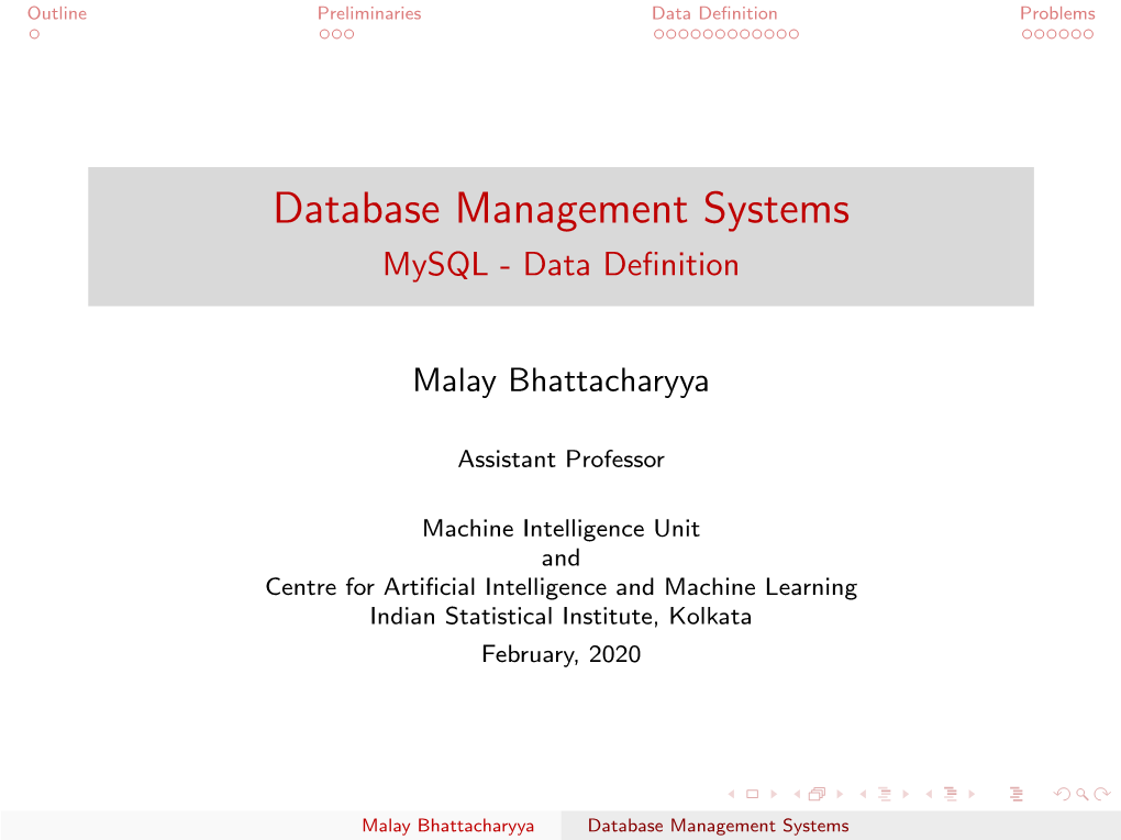 Database Management Systems Mysql - Data Deﬁnition