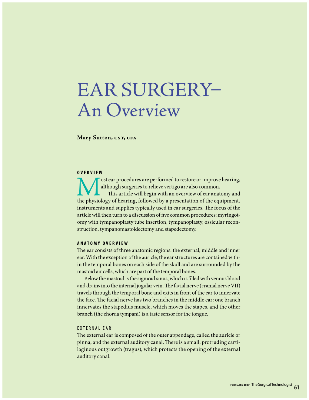 EAR SURGERY an Overview