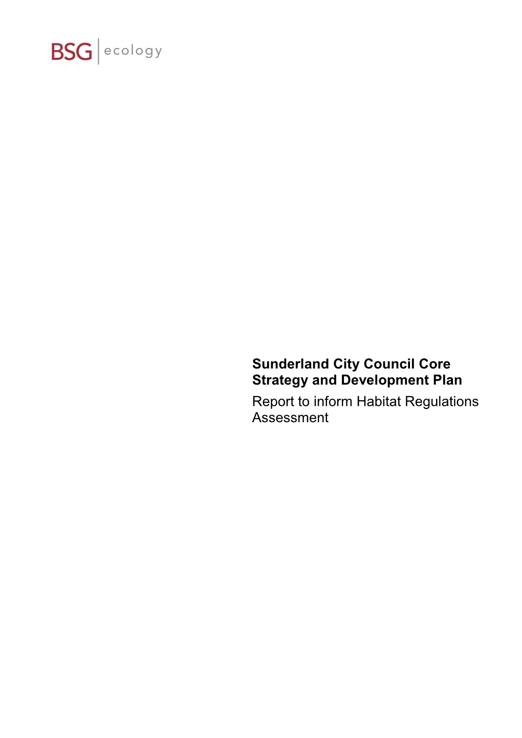 Sunderland City Council Core Strategy and Development Plan Report to Inform Habitat Regulations Assessment