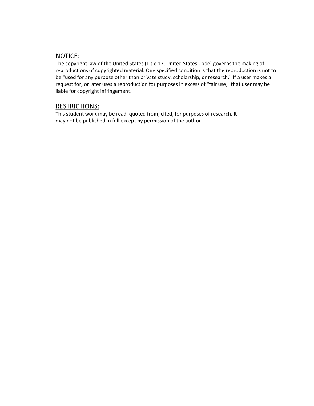 NOTICE: the Copyright Law of the United States (Title 17, United States Code) Governs the Making of Reproductions of Copyrighted Material