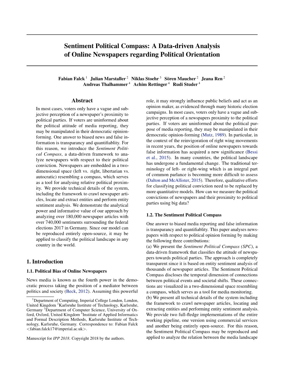 Sentiment Political Compass: a Data-Driven Analysis of Online Newspapers Regarding Political Orientation