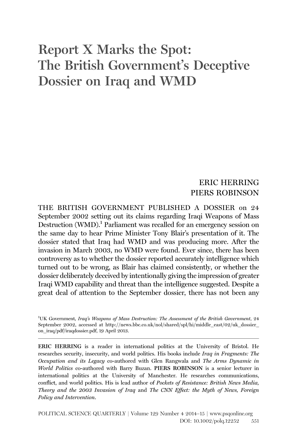 The British Governments Deceptive Dossier on Iraq And