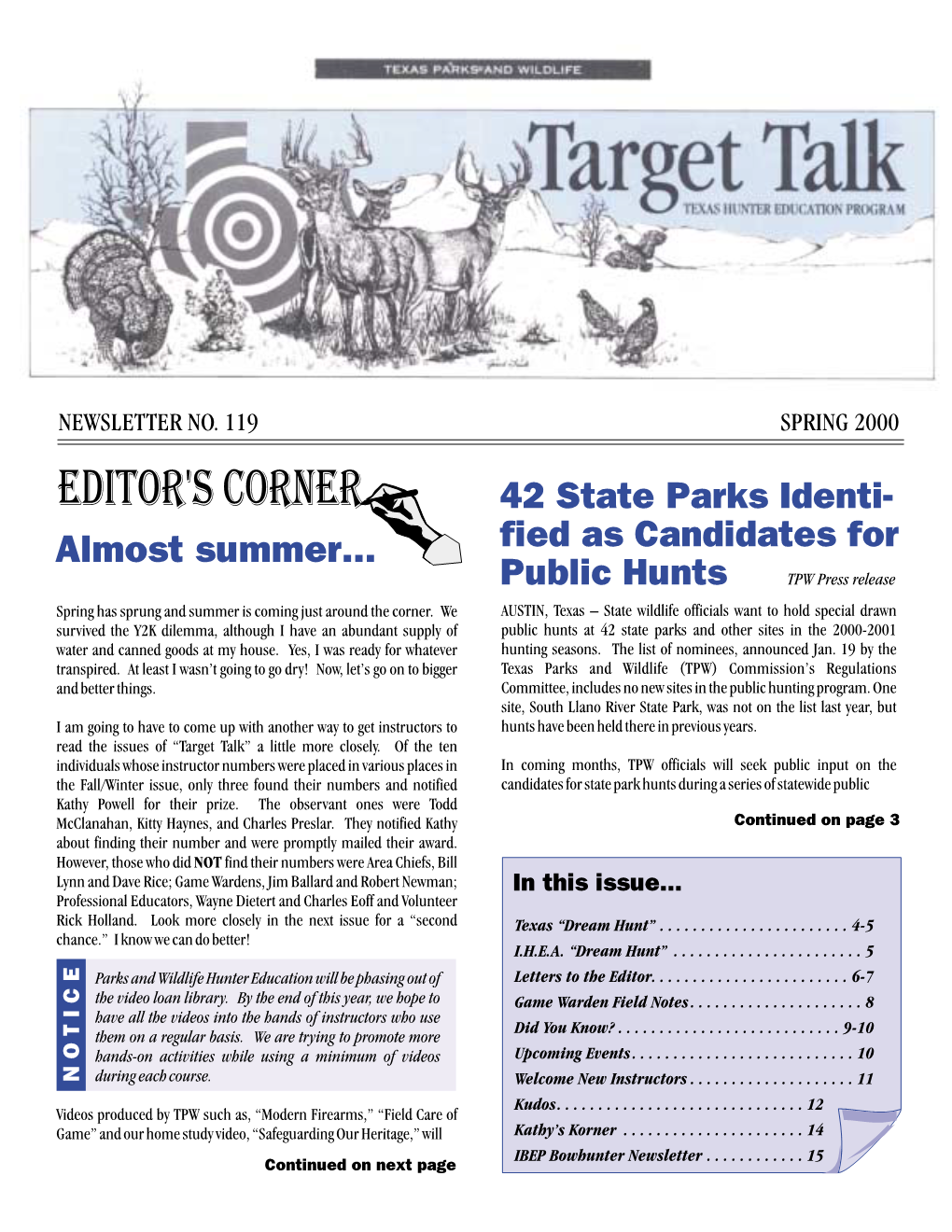 Spring 2000, Hunter Education Instructors Information Monthly Newsletter