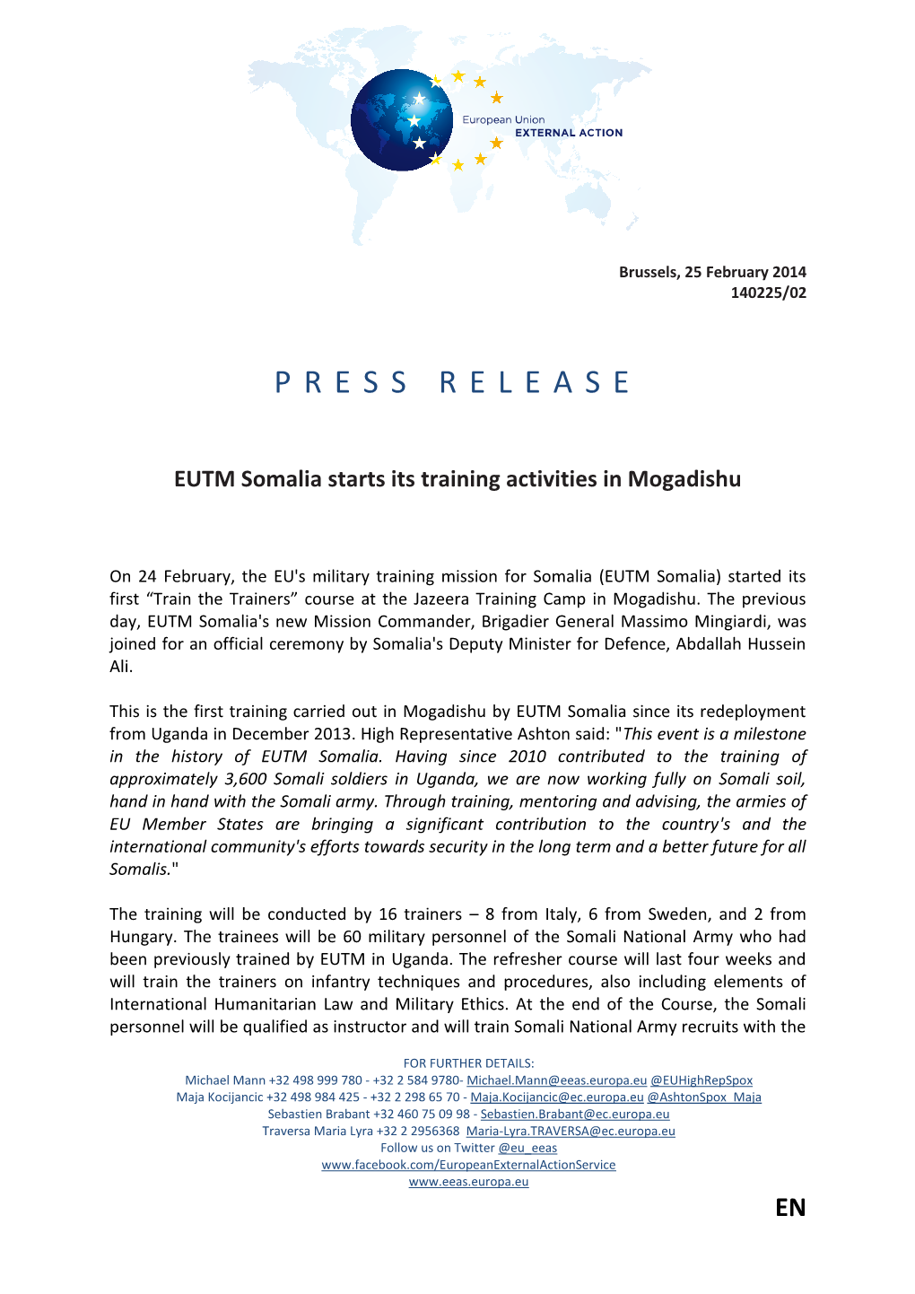 EUTM Somalia Starts Its Training Activities in Mogadishu