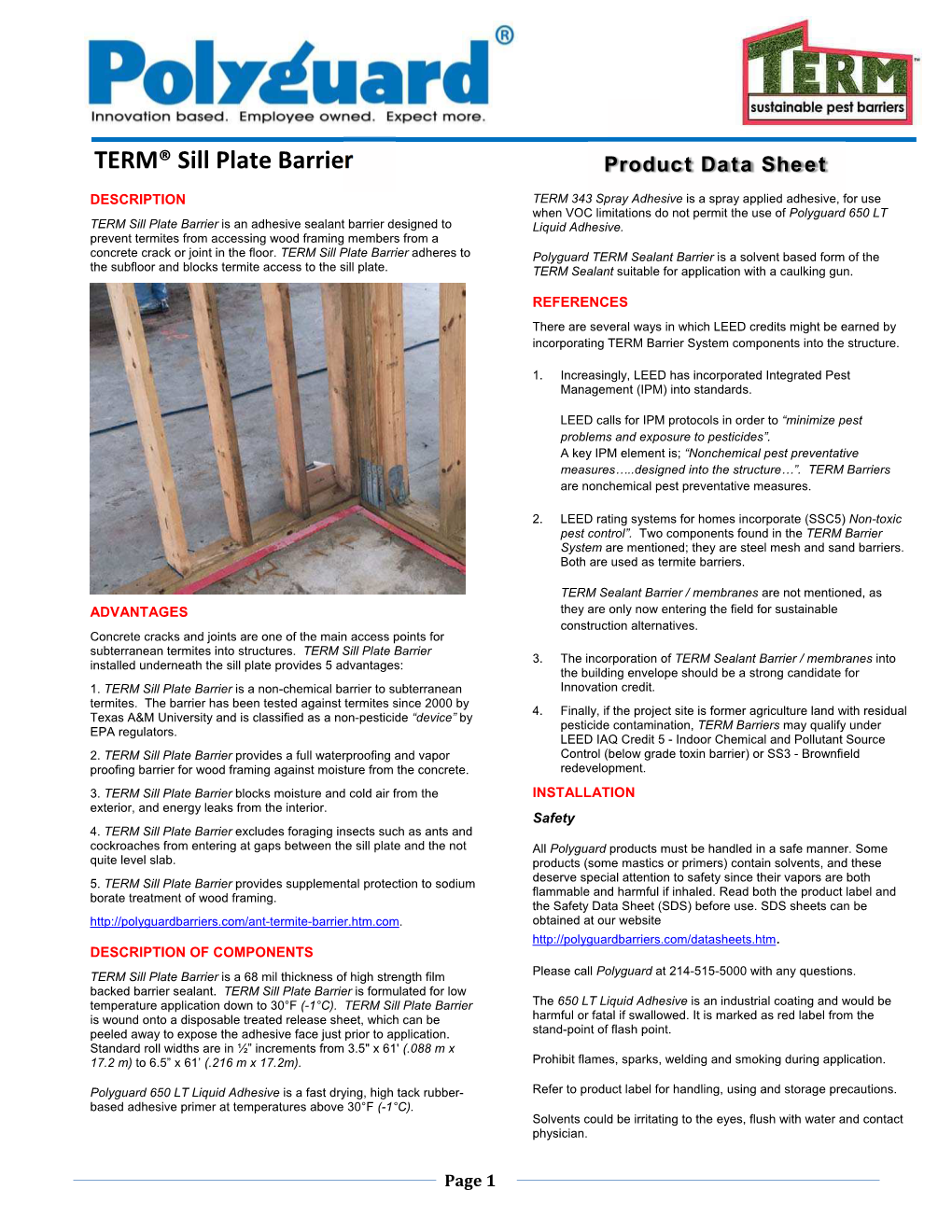 TERM® Sill Plate Barrier Product Data Sheet