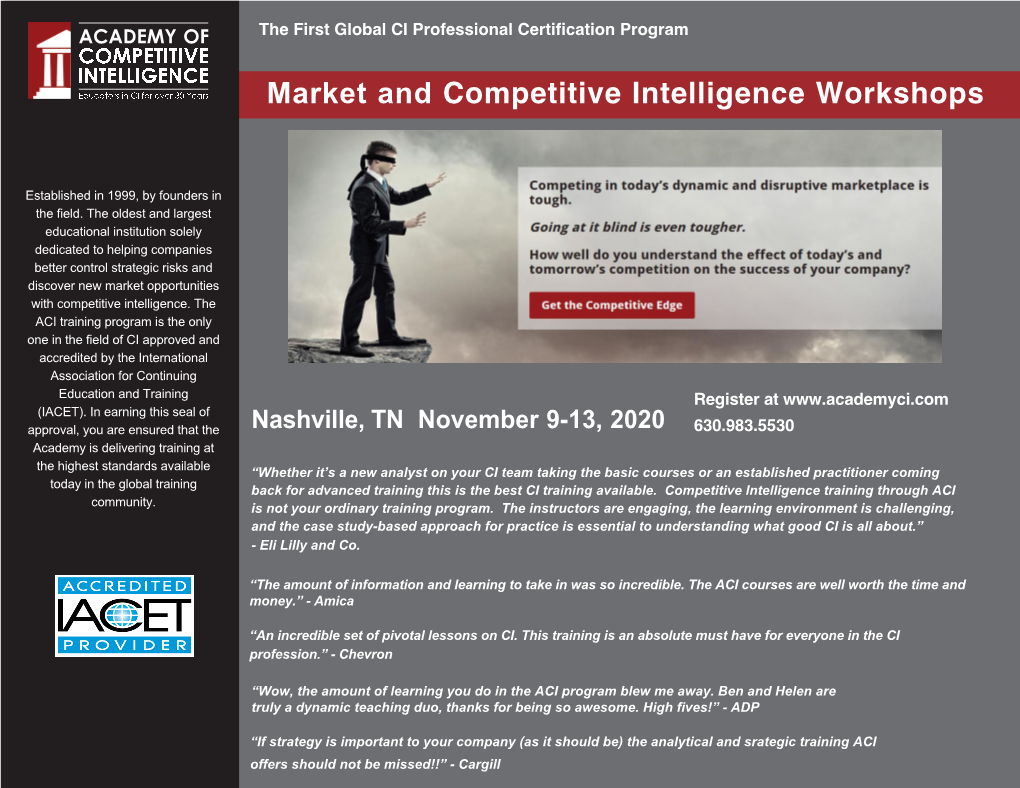 Market and Competitive Intelligence Workshops
