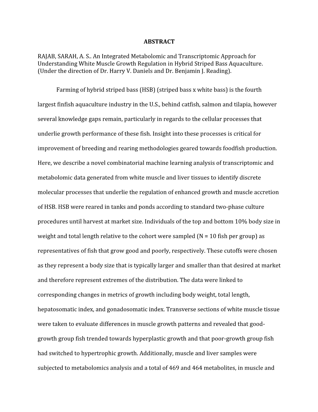 ABSTRACT RAJAB, SARAH, A. S.. an Integrated Metabolomic And