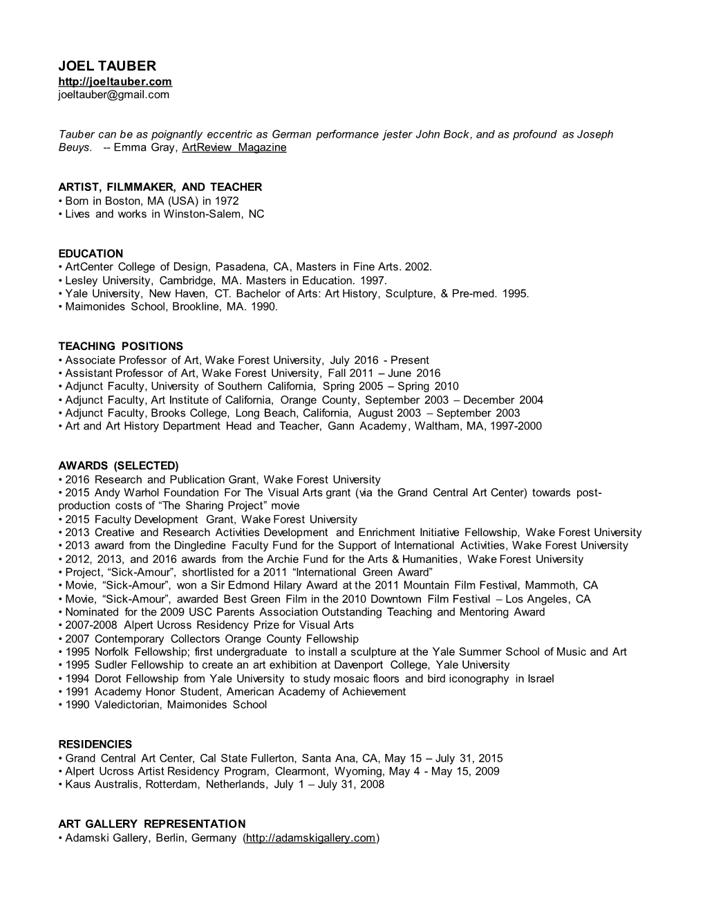 Joel Tauber Resume