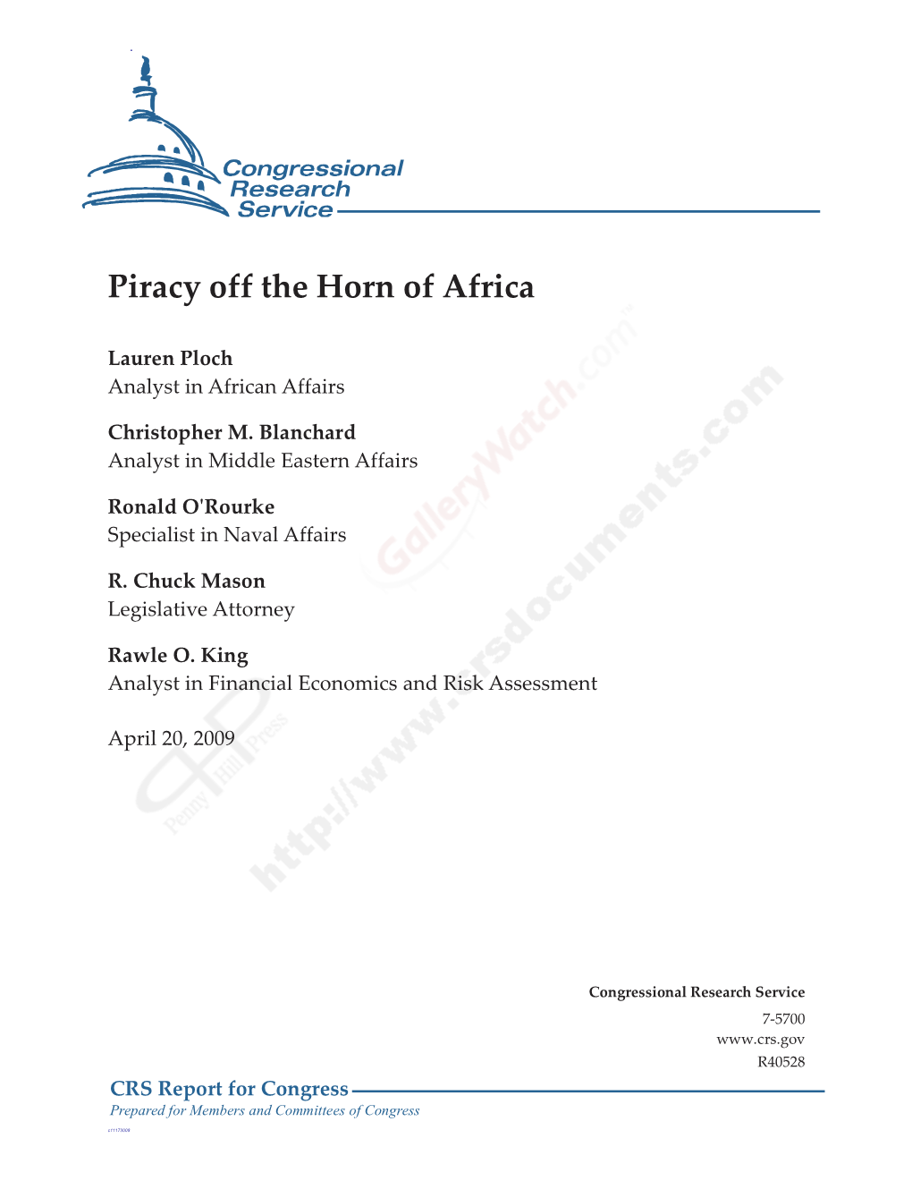 Piracy Off the Horn of Africa