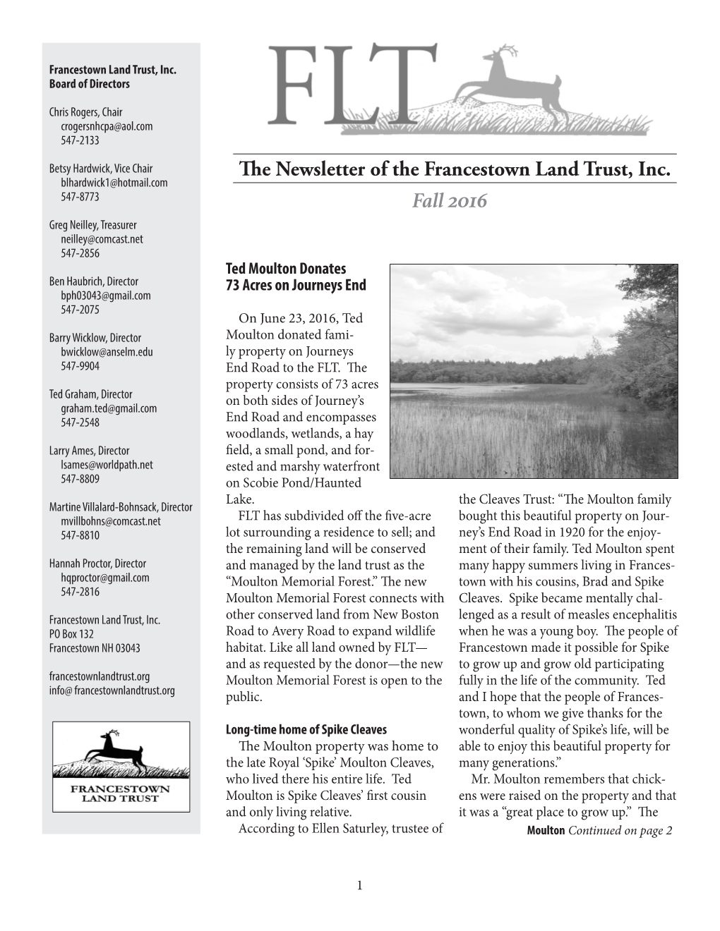 The Newsletter of the Francestown Land Trust, Inc. Fall 2016