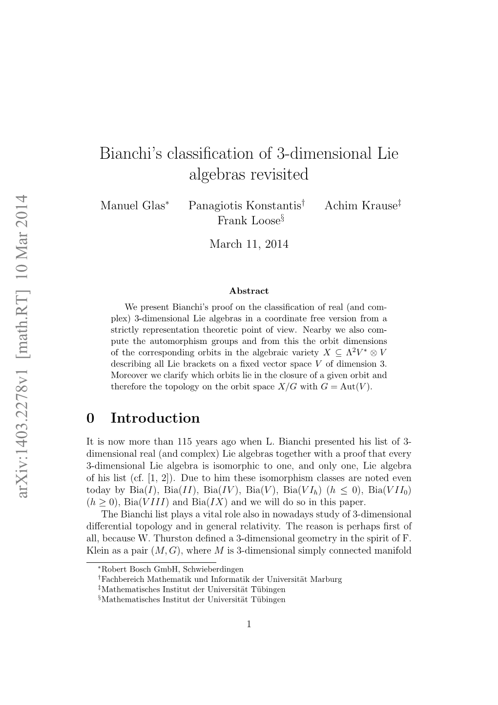 Bianchi's Classification of 3-Dimensional Lie Algebras Revisited