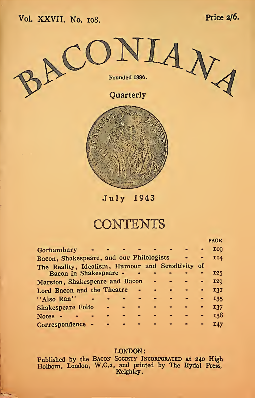 1943 Baconiana No. 108 Images