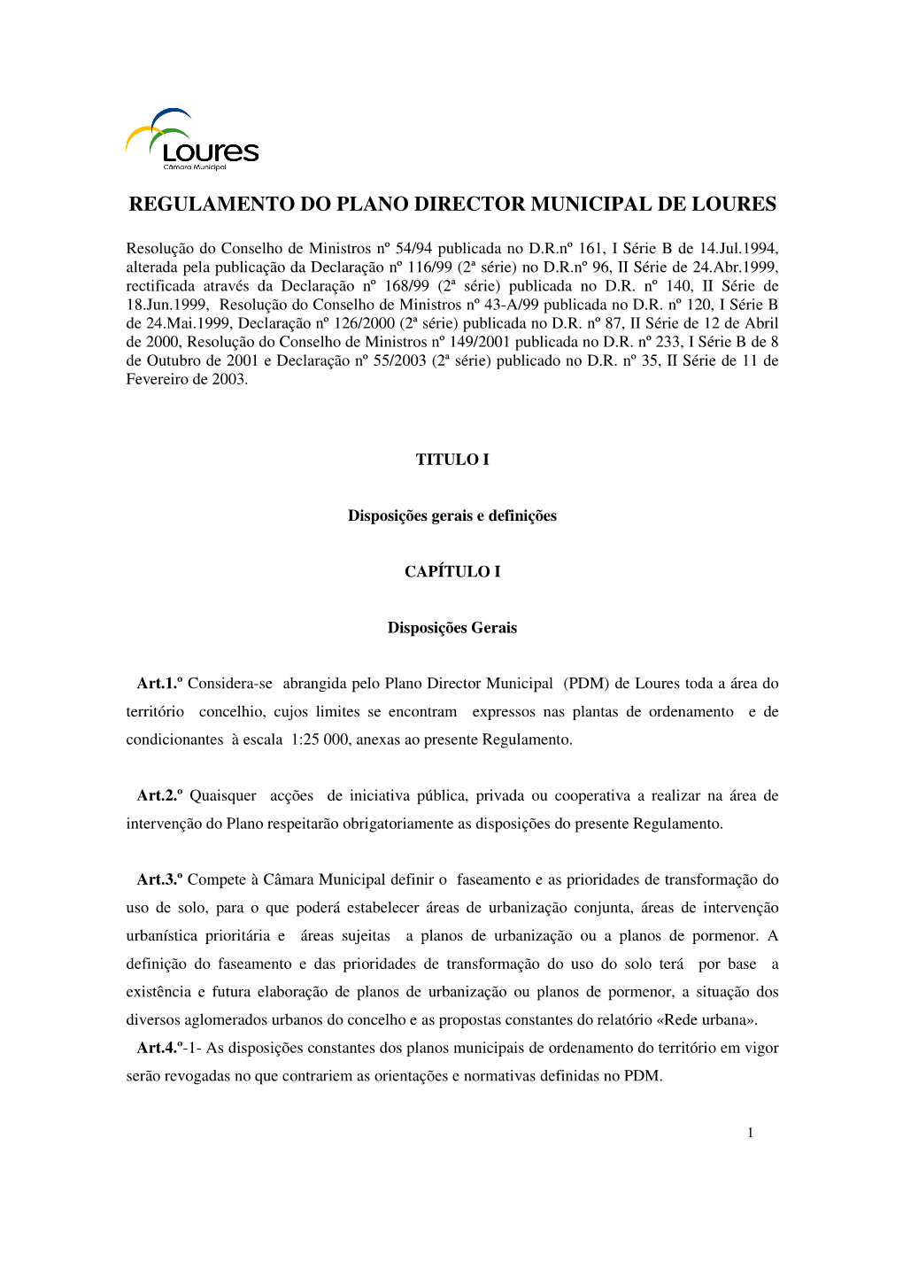 Regulamento Do Plano Director Municipal De Loures