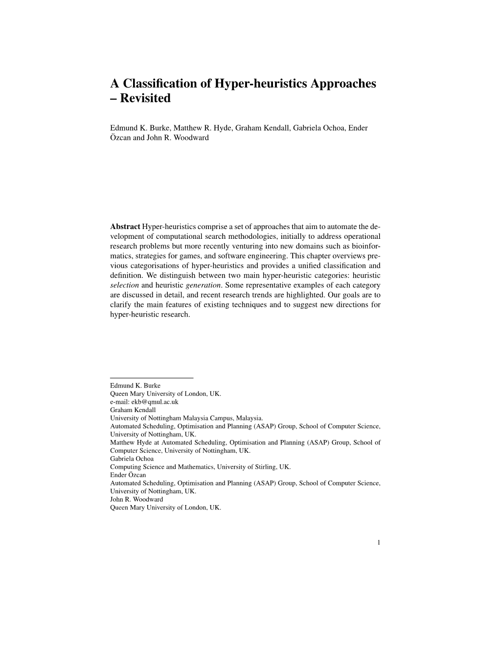 A Classification of Hyper-Heuristics Approaches – Revisited