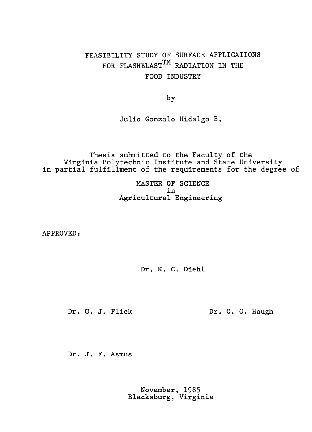 Feasibility Study of Surface Applications for Flashblasttm Radiation in the Food Industry