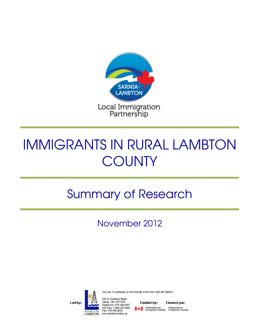 Immigrants in Rural Lambton County