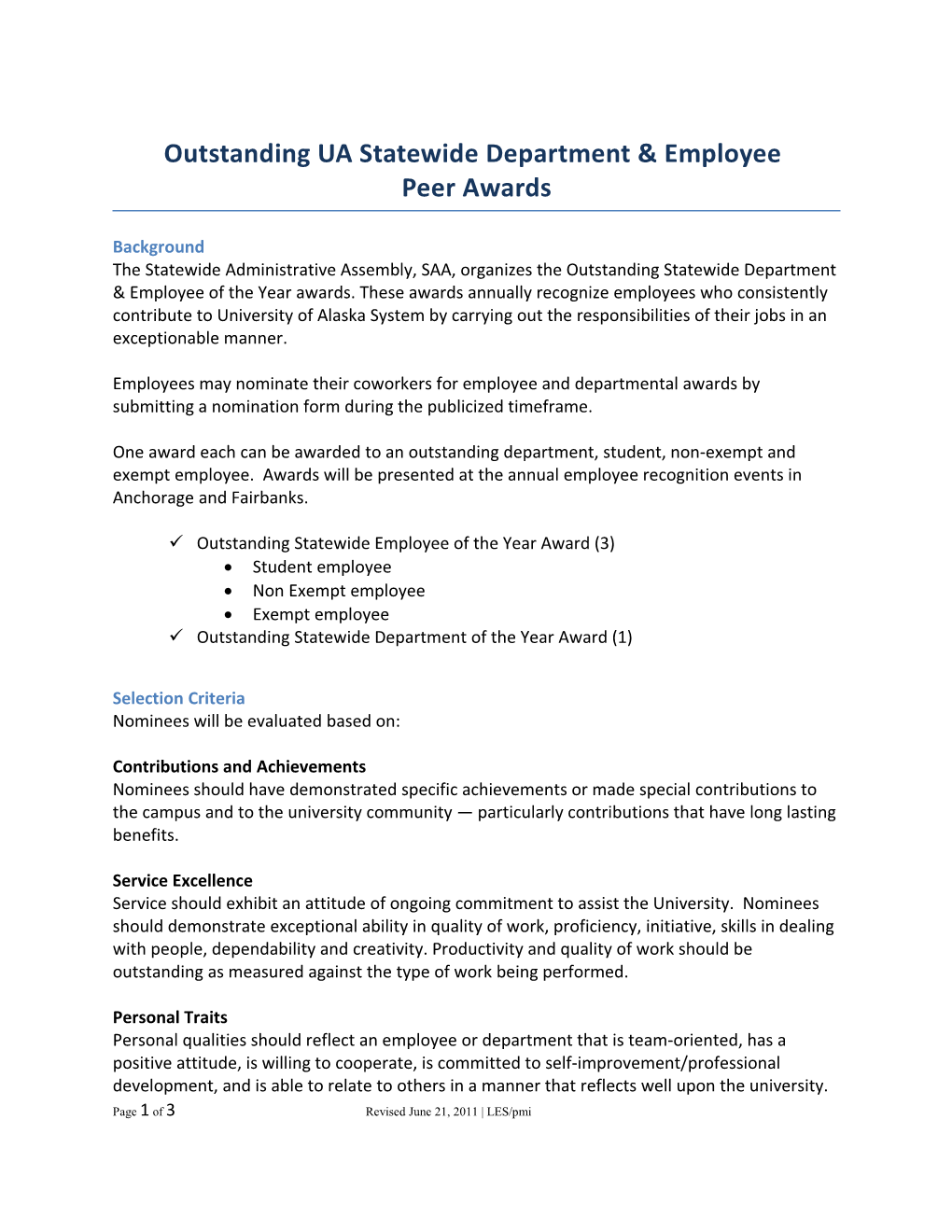 Outstanding UA Statewide Department & Employee Peer Awards