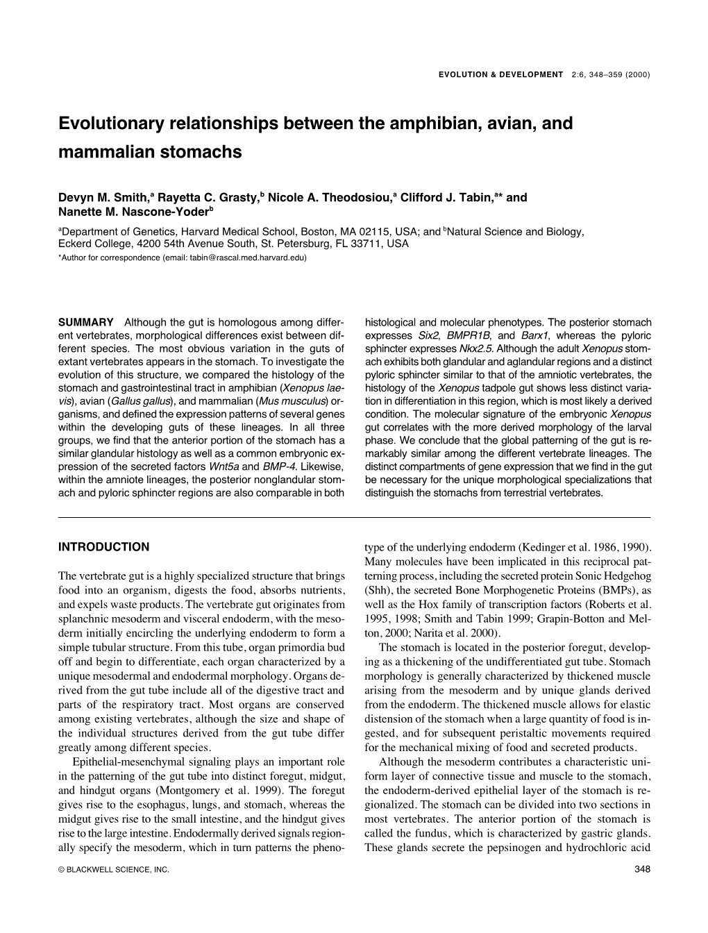 Evolutionary Relationships Between the Amphibian, Avian, and Mammalian Stomachs