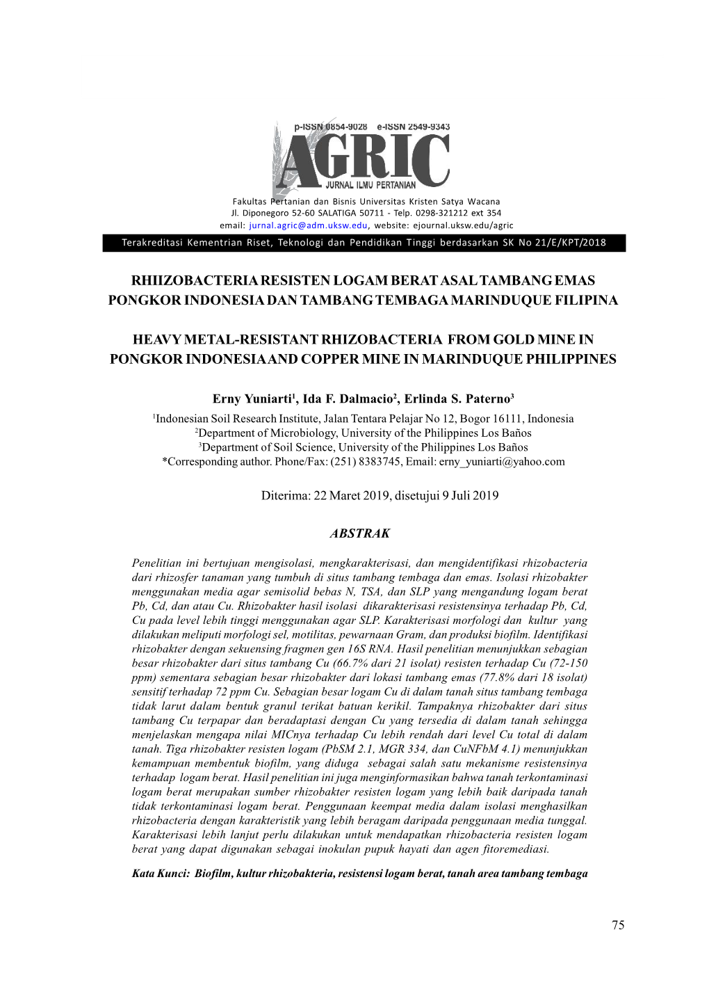 Rhiizobacteria Resisten Logam Berat Asal Tambang Emas Pongkor Indonesia Dan Tambang Tembaga Marinduque Filipina