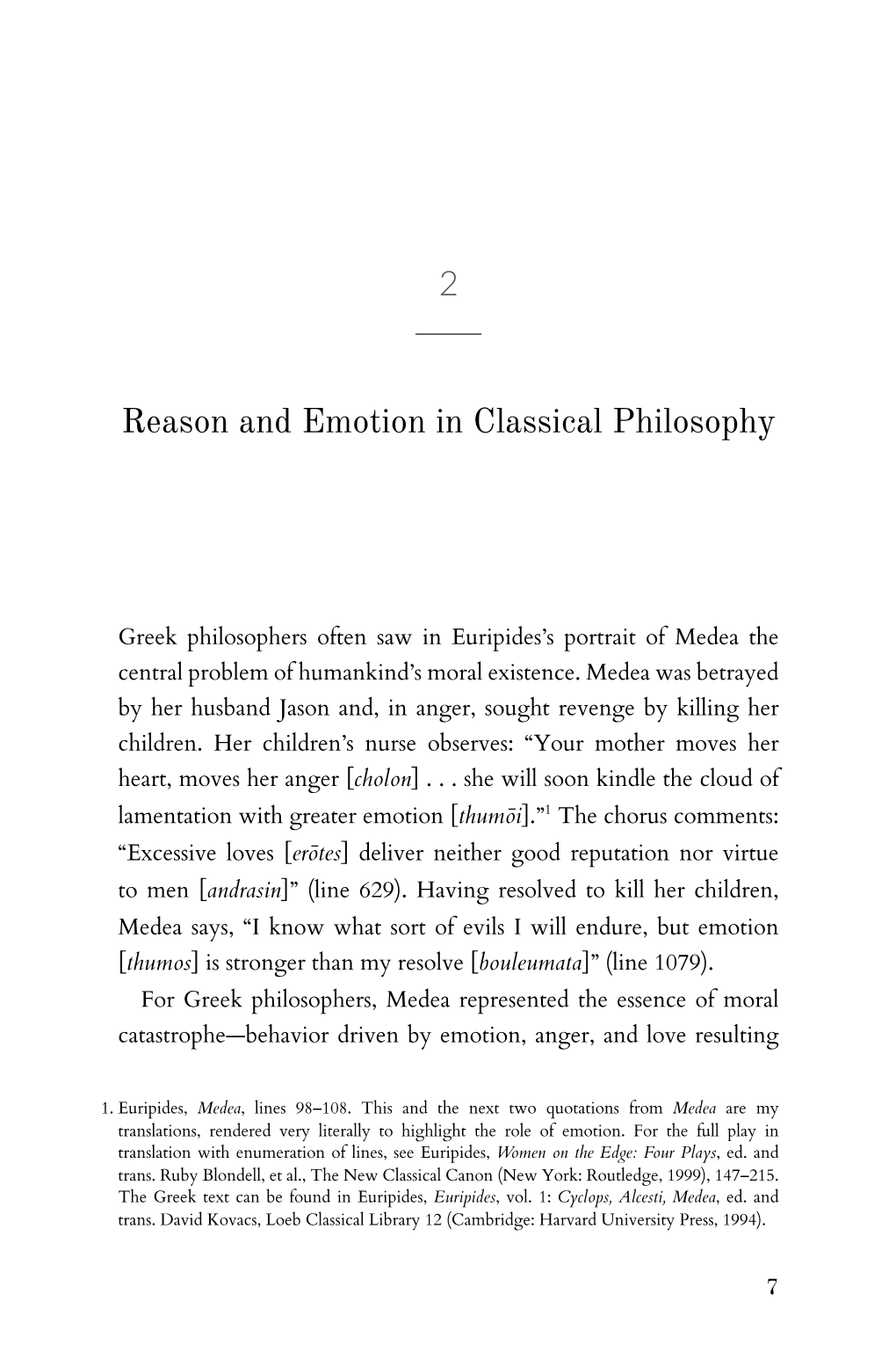 Reason and Emotion in Classical Philosophy