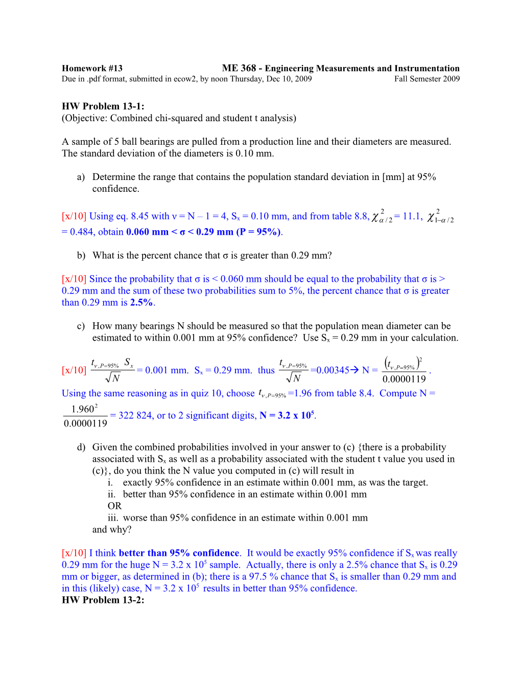 Homework #13 ME 368 - Engineering Measurements and Instrumentation