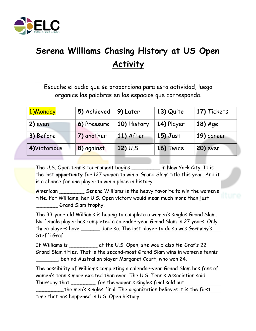 Serena Williams Chasing History at US Open Activity