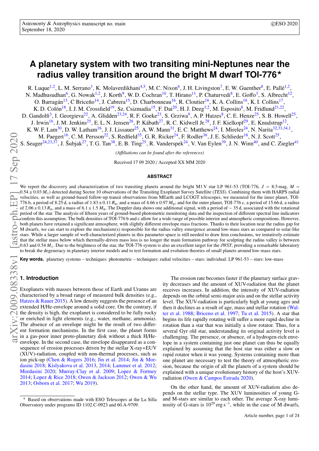 Arxiv:2009.08338V1 [Astro-Ph.EP] 17 Sep 2020 Envelope