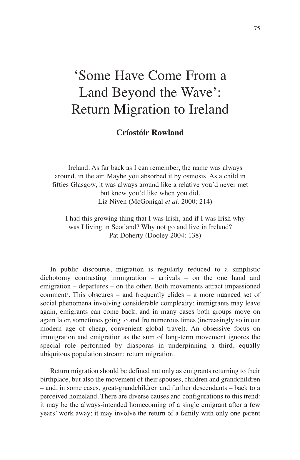 Return Migration to Ireland Críostóir Rowland