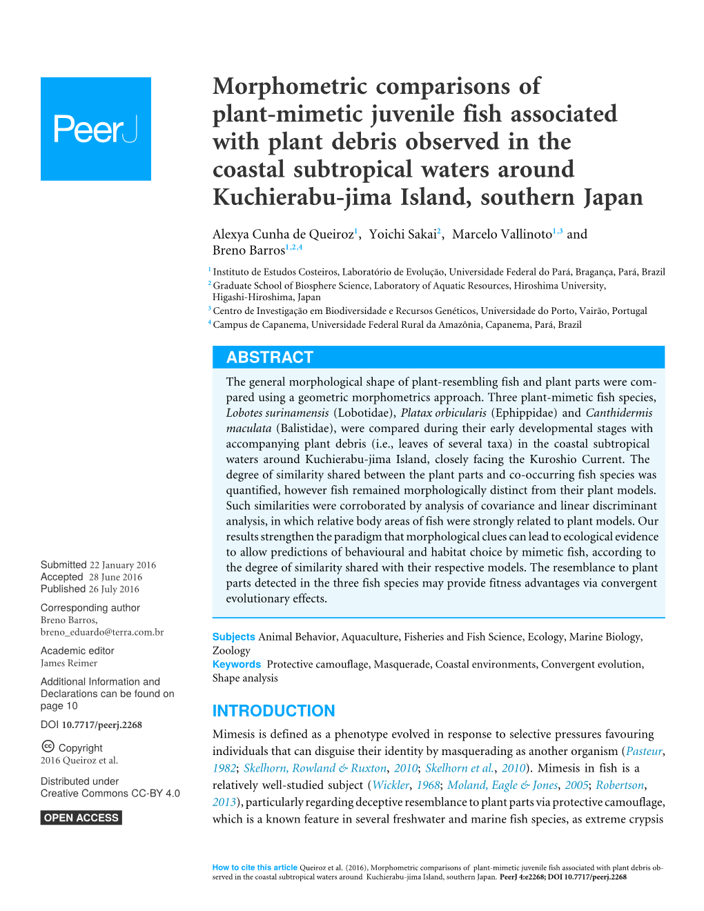 Morphometric Comparisons of Plant-Mimetic