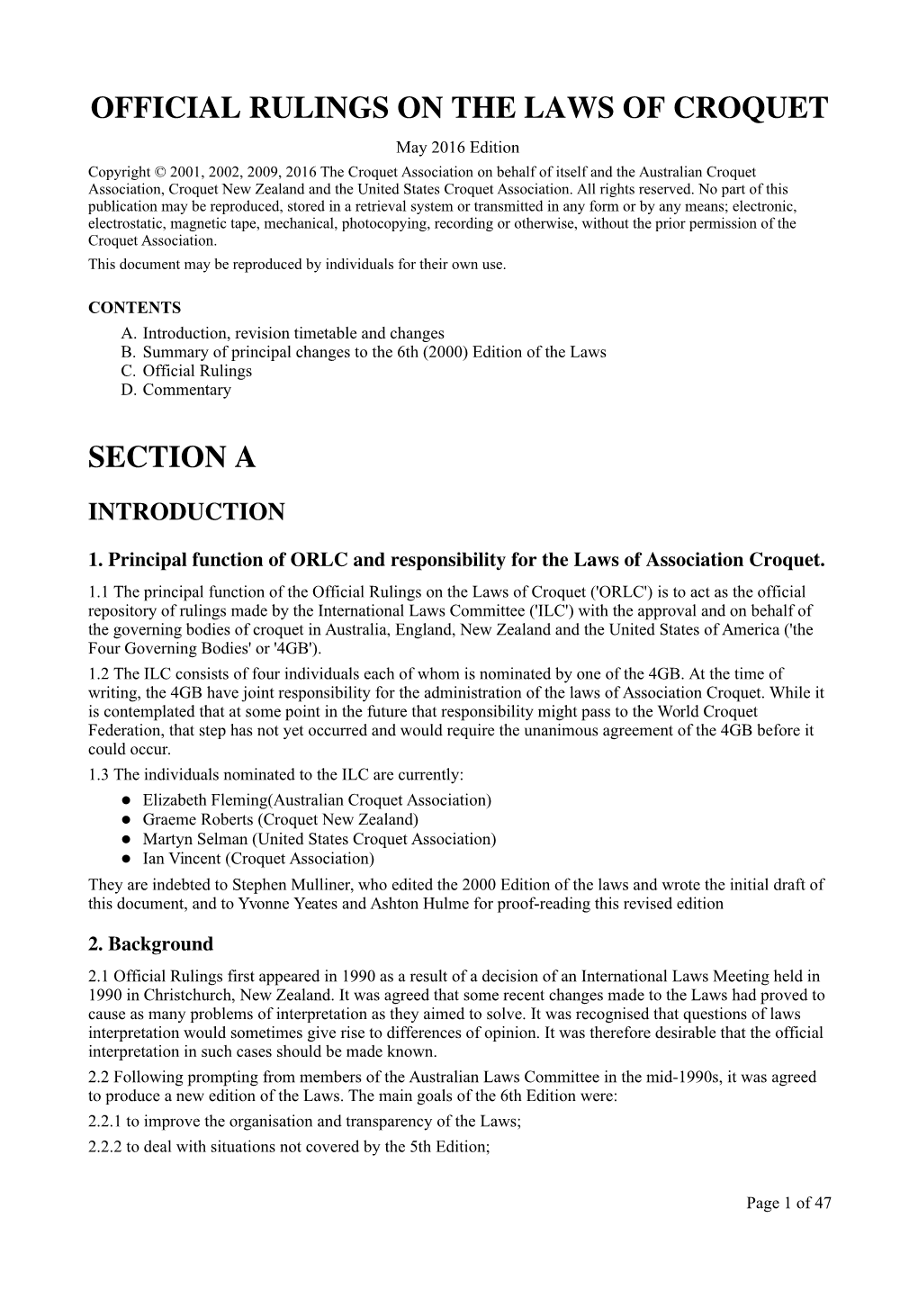 Official Rulings on the Laws of Croquet, May 2016