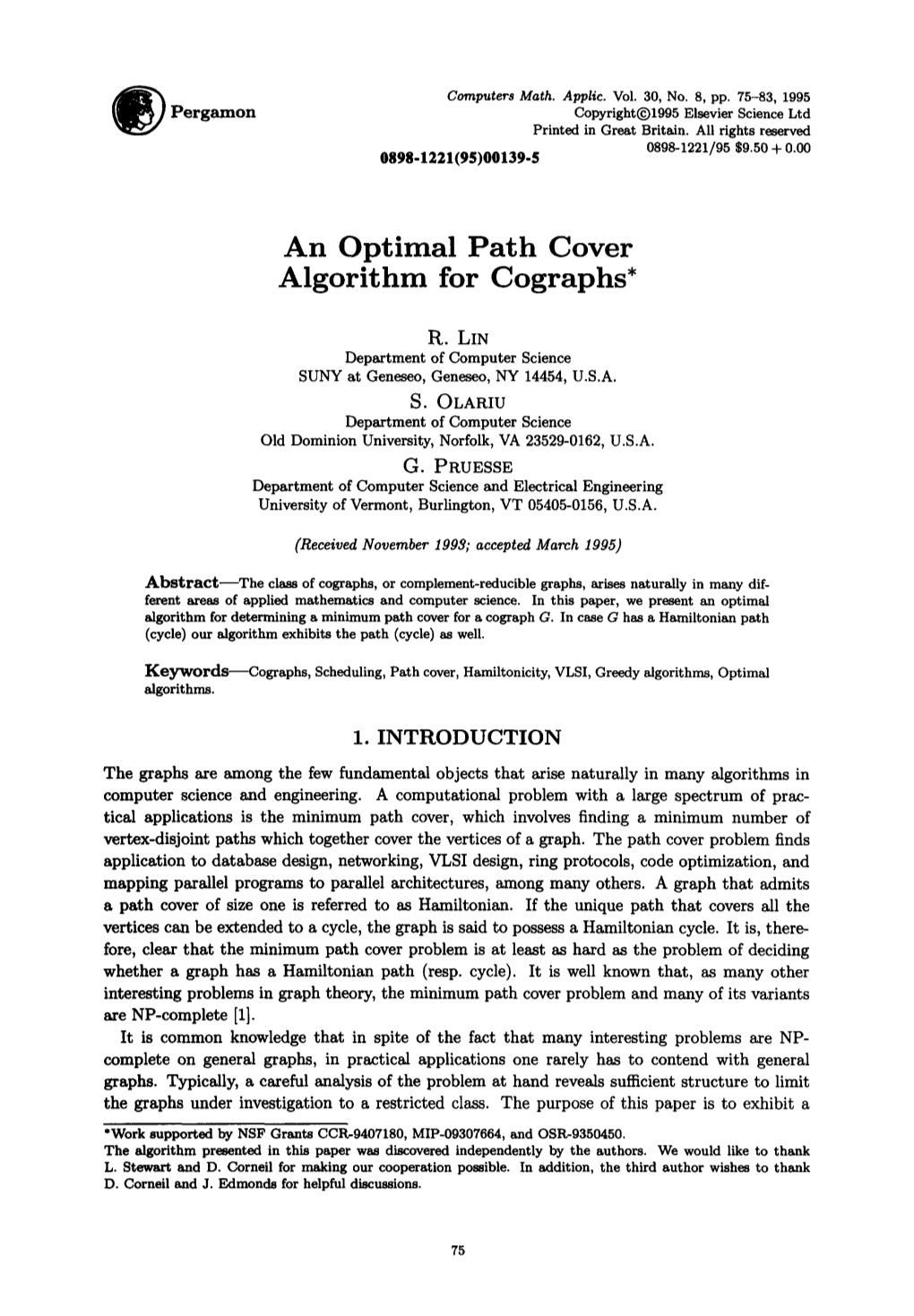 An Optimal Path Cover Algorithm for Cographs*