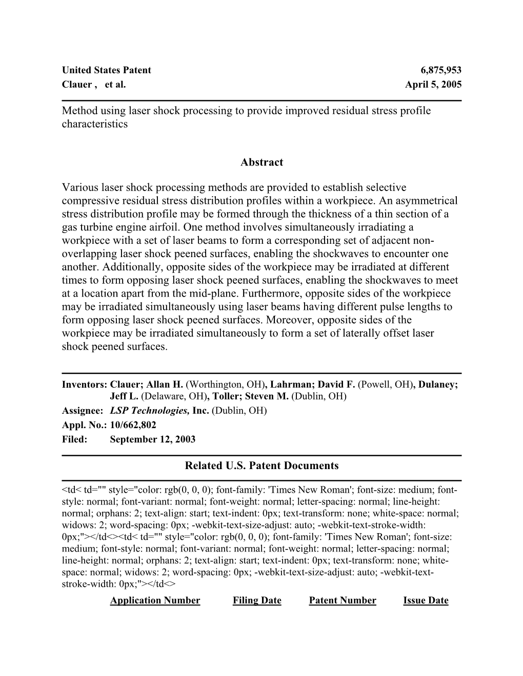 Method Using Laser Shock Processing to Provide Improved Residual Stress Profile Characteristics