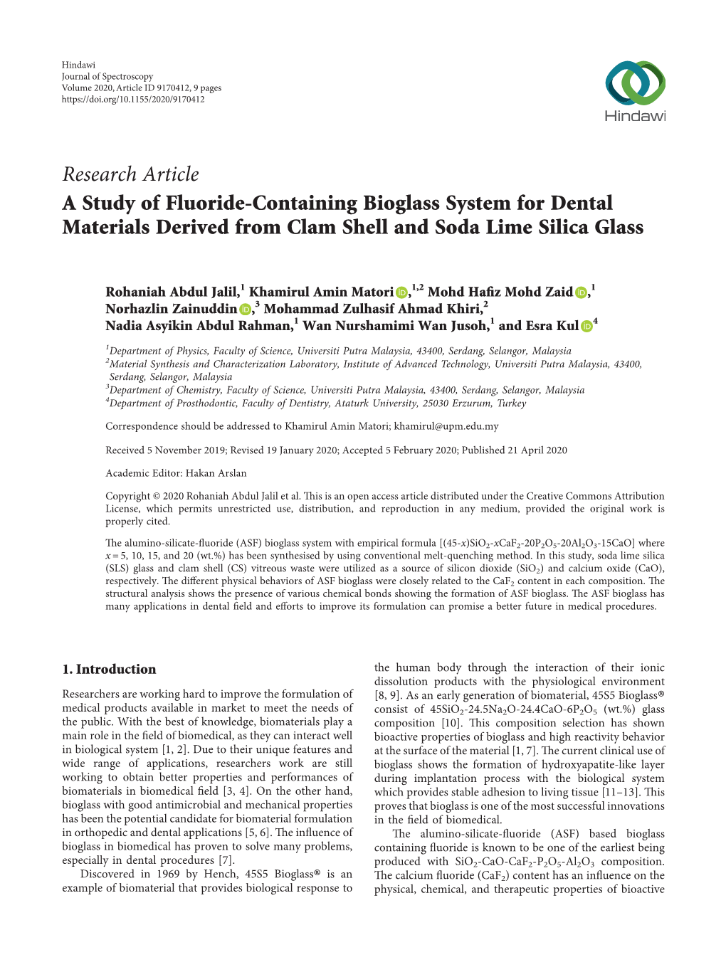 A Study of Fluoride-Containing Bioglass System for Dental Materials Derived from Clam Shell and Soda Lime Silica Glass