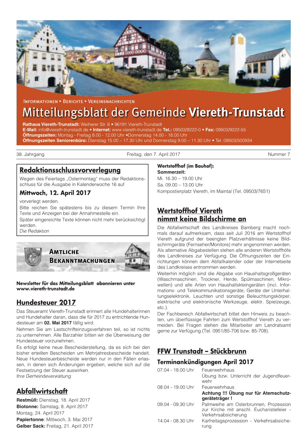 Mitteilungsblatt Der Gemeinde 7JFSFUI 5SVOTUBEU