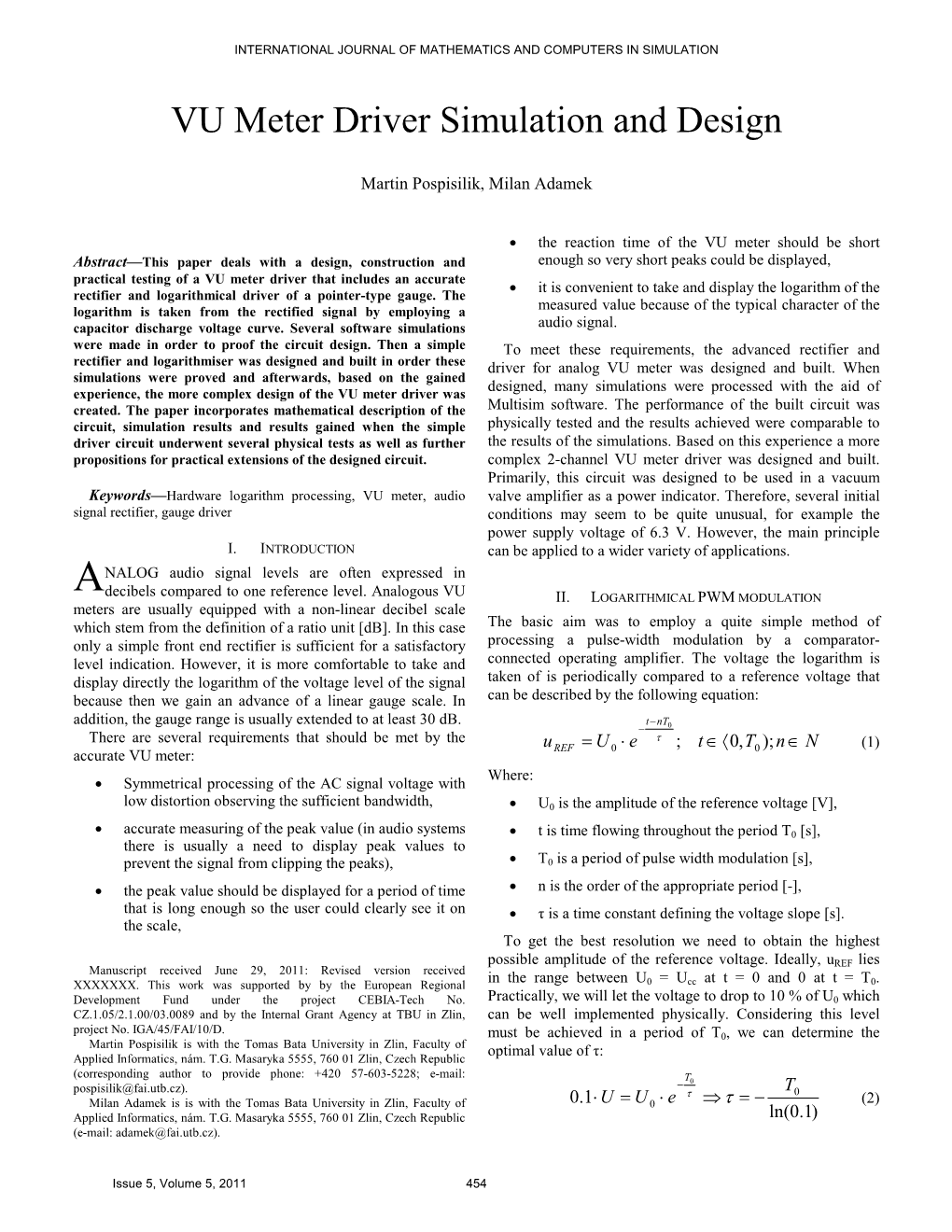 VU Meter Driver Simulation and Design