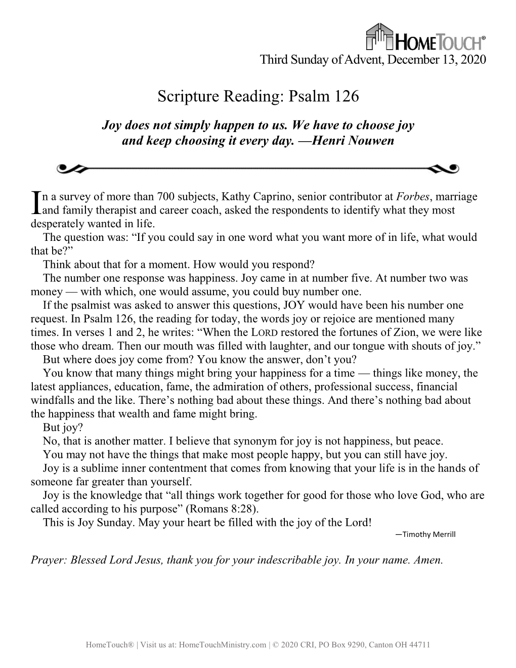 Scripture Reading: Psalm 126