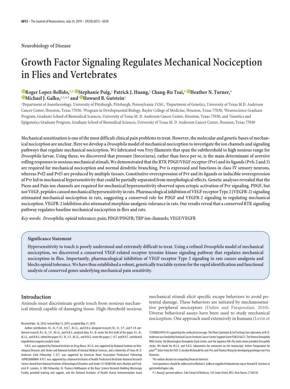 Growth Factor Signaling Regulates Mechanical Nociception in Flies and Vertebrates