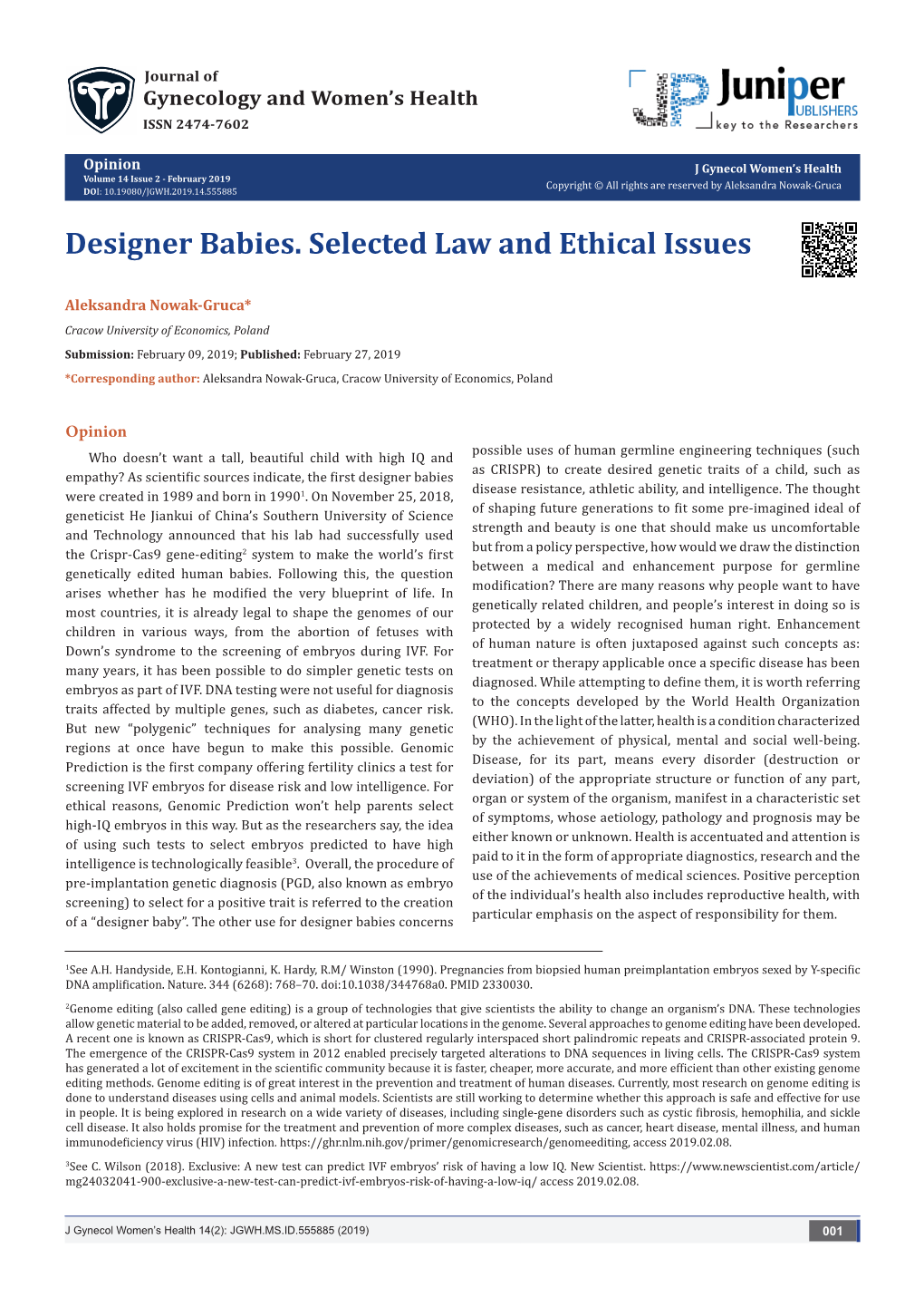 Designer Babies. Selected Law and Ethical Issues