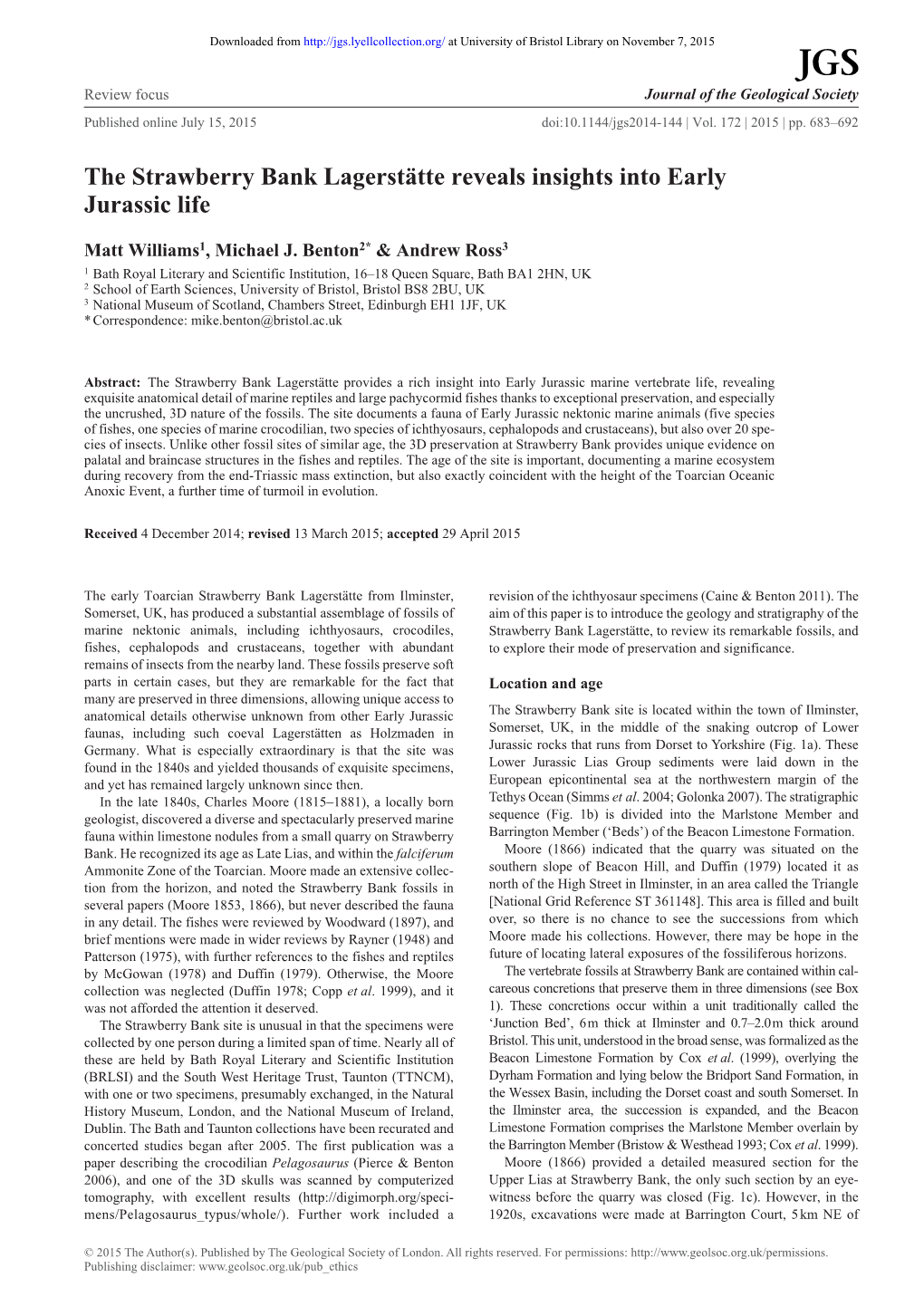 The Strawberry Bank Lagerstätte Reveals Insights Into Early Jurassic Lifematt Williams, Michael J