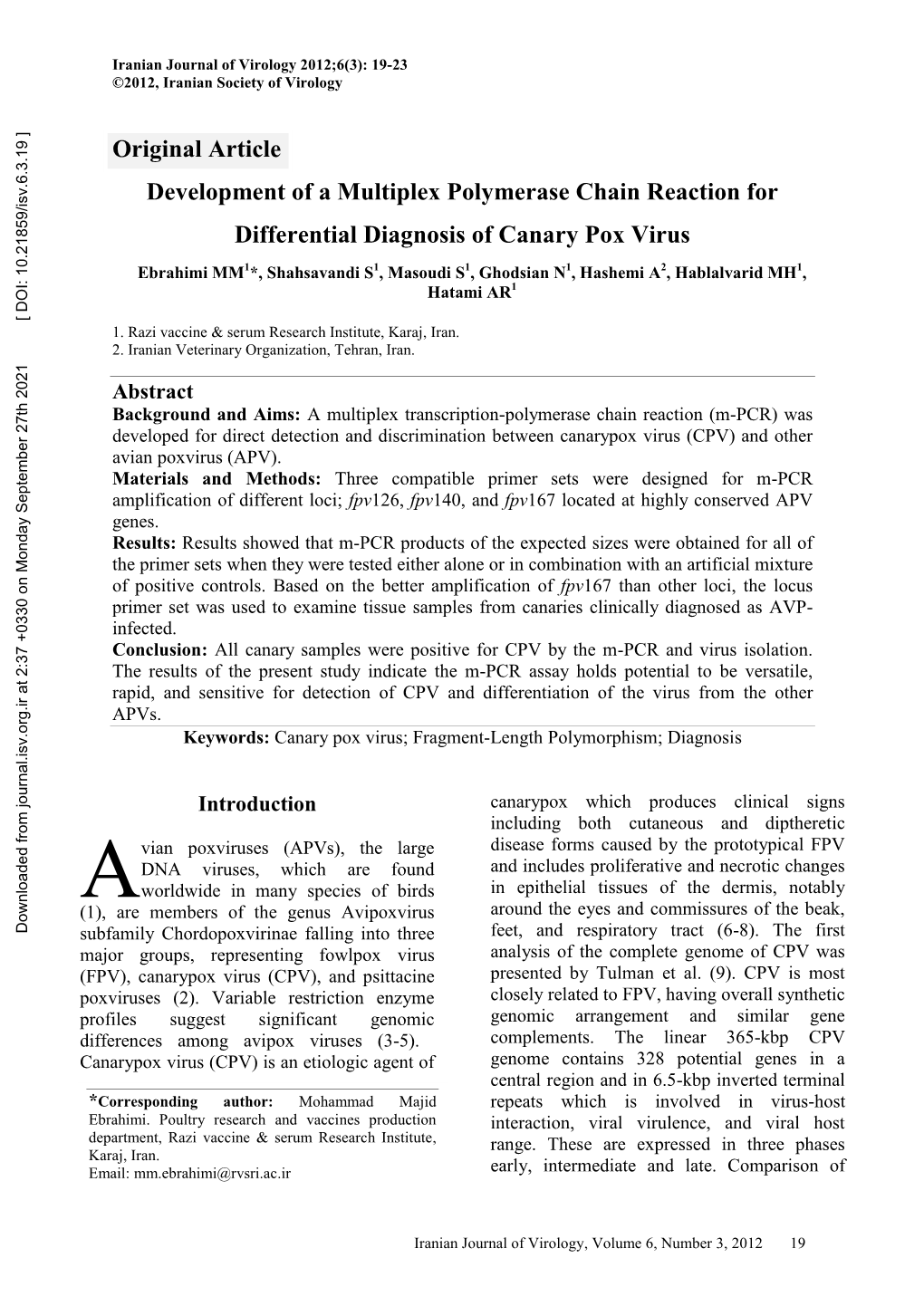 Development of a Multiplex Polymerase Chain Reaction For