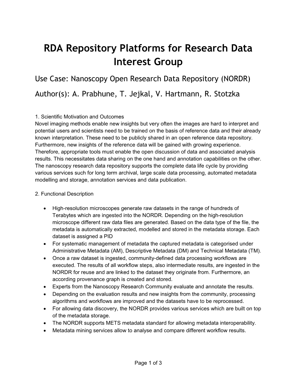 Use Case: Nanoscopy Open Research Data Repository (NORDR)