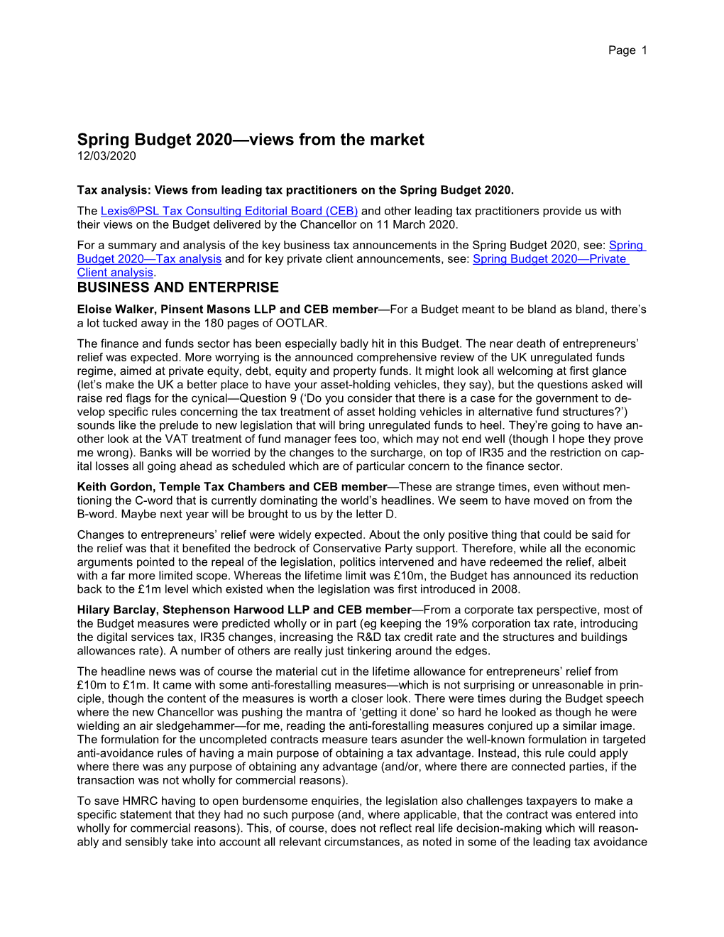 Spring Budget 2020—Views from the Market 12/03/2020